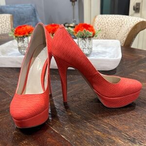LIKE NEW!! Aldo Vibrant Coral Textured Heels